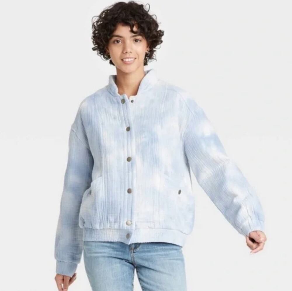 Universal Thread Tie Dye Snap Button Up Bomber Jacket Size Small Cotton Casual